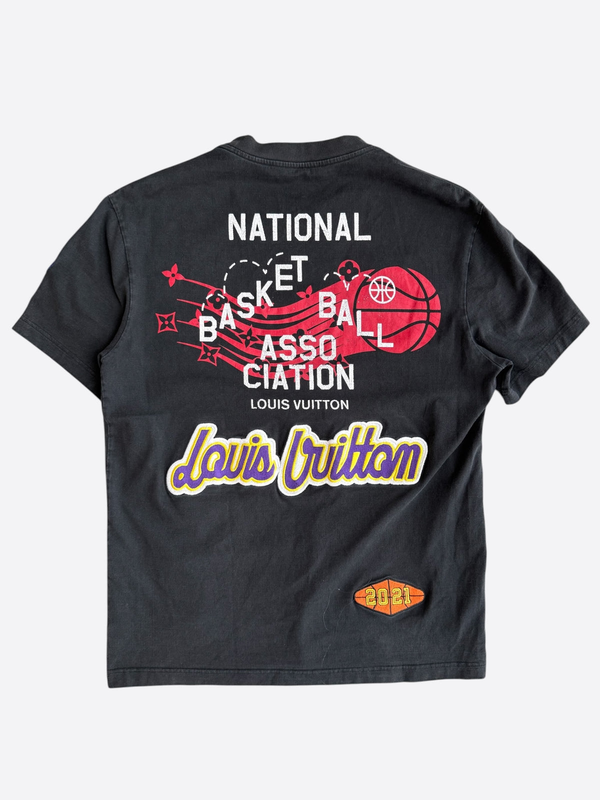 Louis Vuitton NBA Black Embroidered Patches T-Shirt