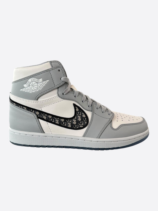 Dior Air Jordan Grey & White Oblique High Top Sneakers