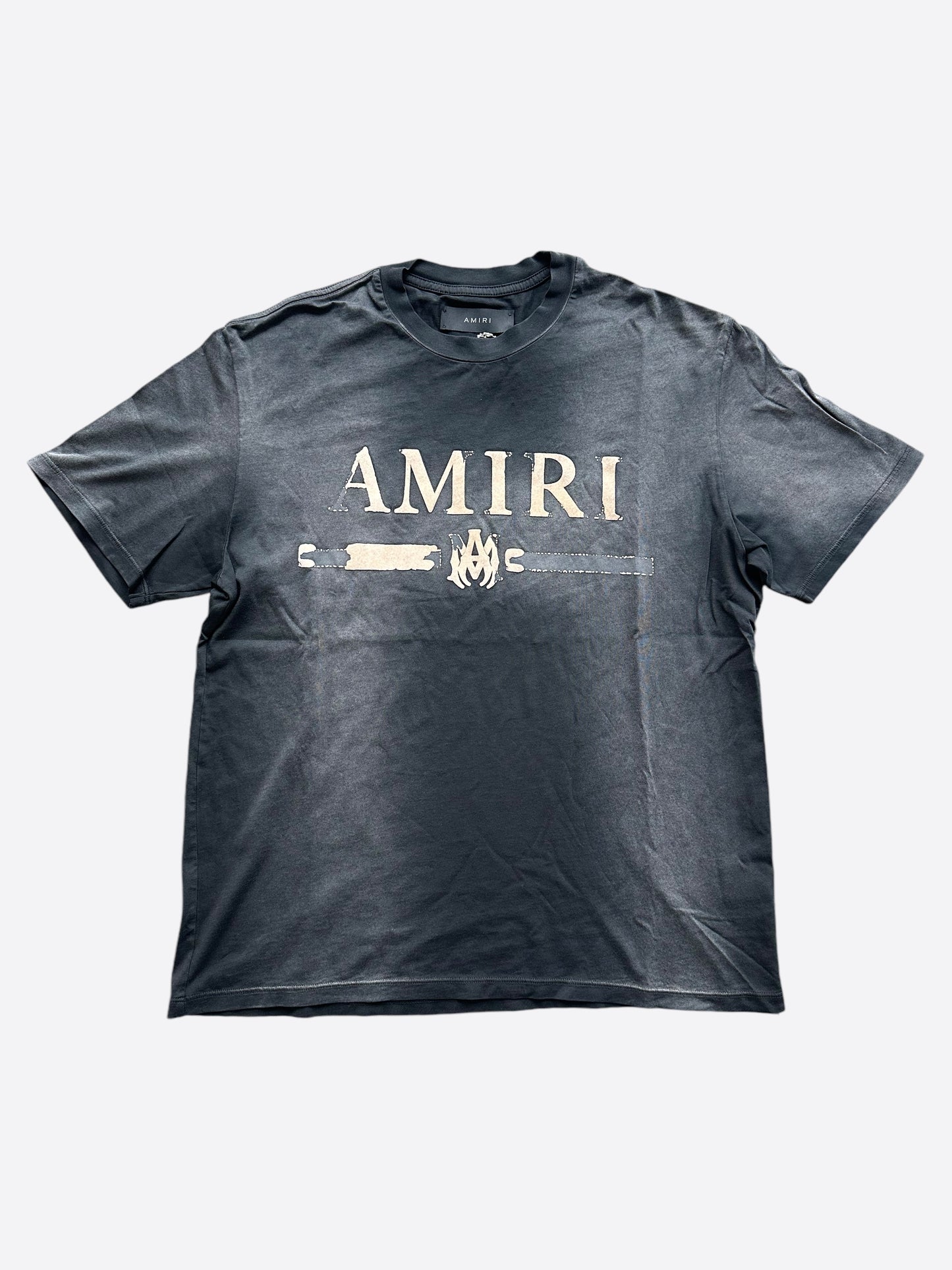 Amiri Faded Black Distressed MA Bar Logo T-Shirt