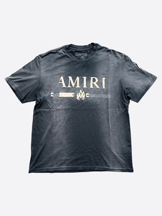 Amiri Faded Black Distressed MA Bar Logo T-Shirt