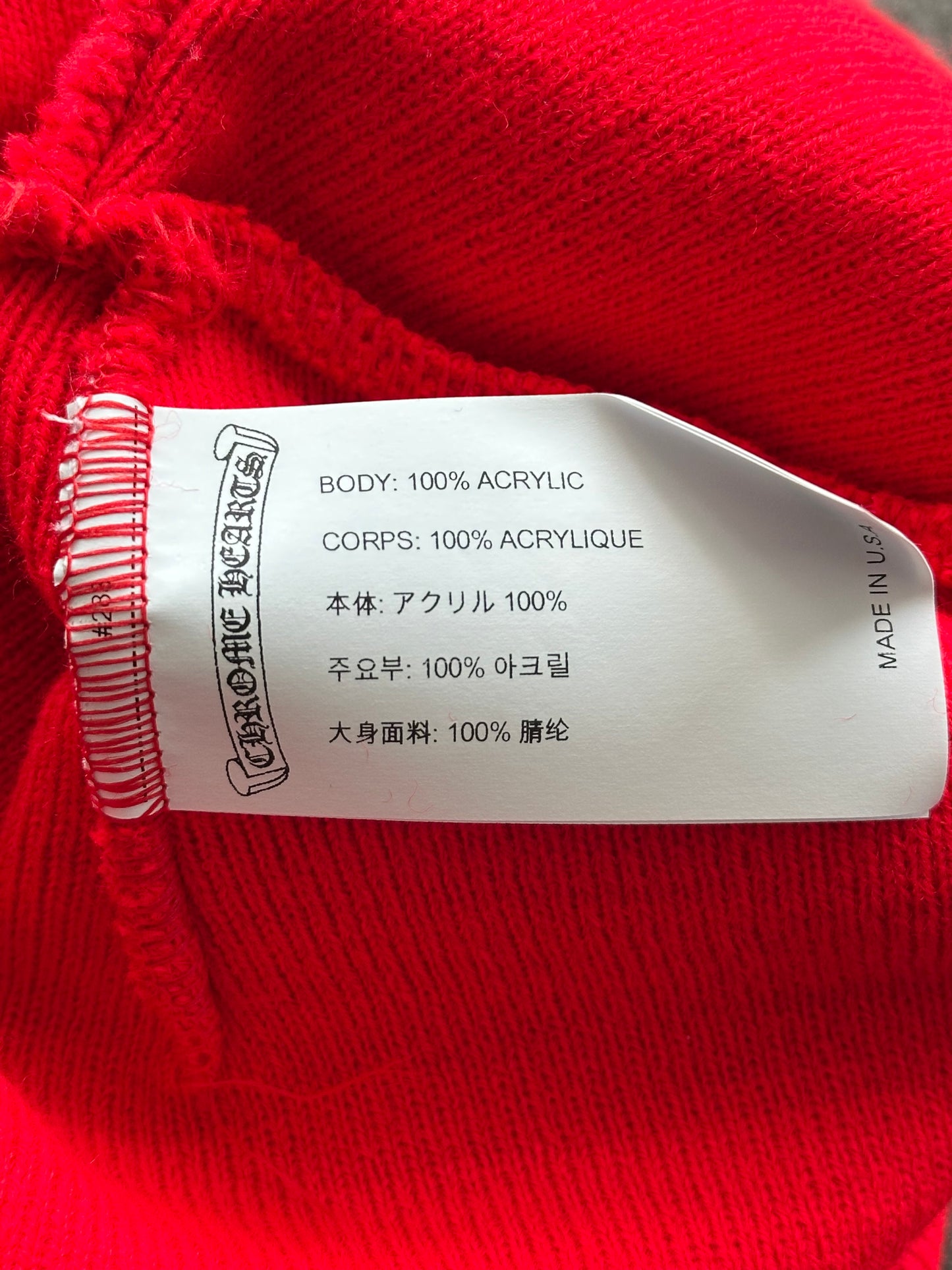 Chrome Hearts Red & White CH Logo Embroidered Beanie