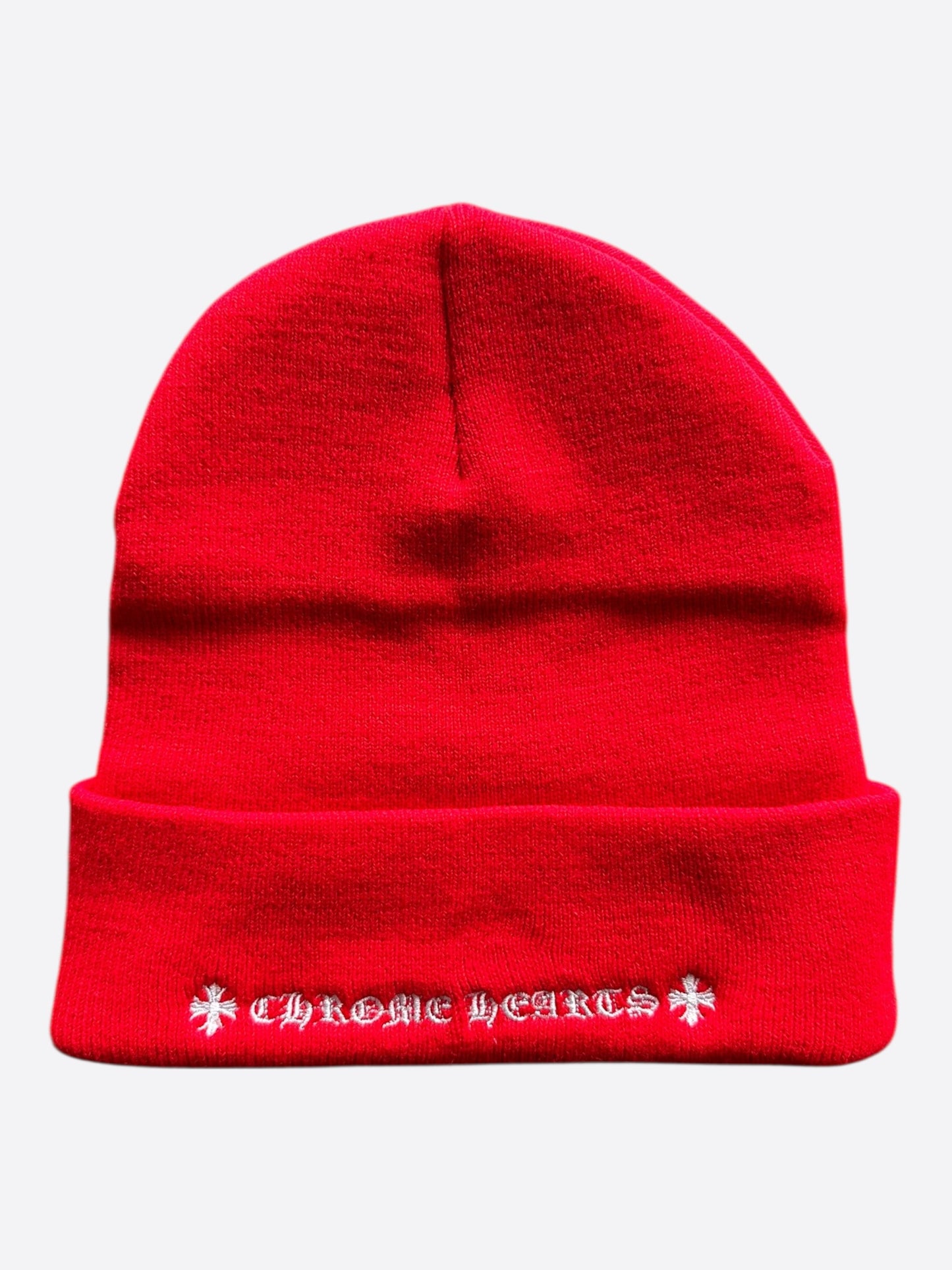 Chrome Hearts Red & White CH Logo Embroidered Beanie