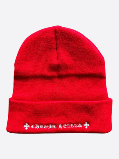 Chrome Hearts Red & White CH Logo Embroidered Beanie