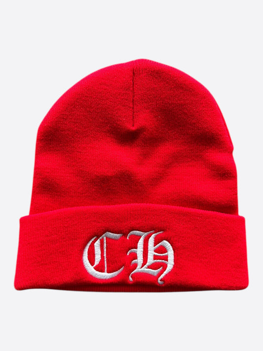 Chrome Hearts Red & White CH Logo Embroidered Beanie
