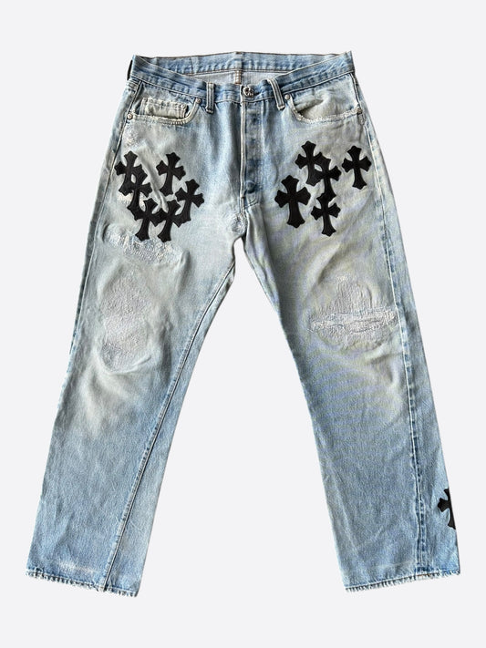 Chrome Hearts Levis Blue & Black Cross Patch Jeans