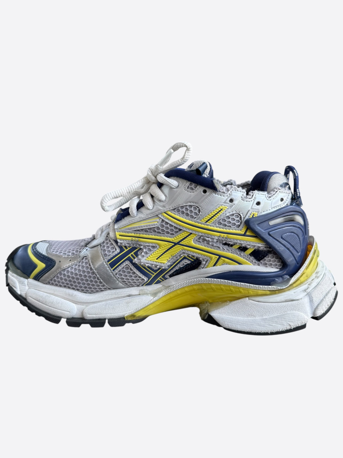 Balenciaga White, Blue & Yellow Mesh Runner Sneakers