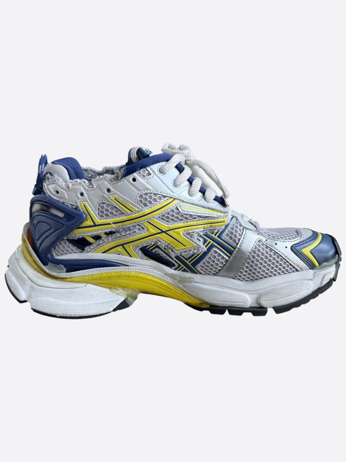 Balenciaga White, Blue & Yellow Mesh Runner Sneakers