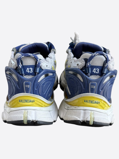 Balenciaga White, Blue & Yellow Mesh Runner Sneakers