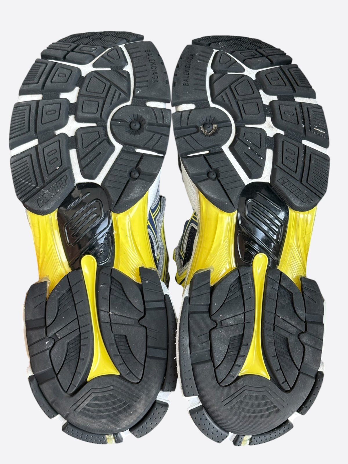 Balenciaga White, Blue & Yellow Mesh Runner Sneakers