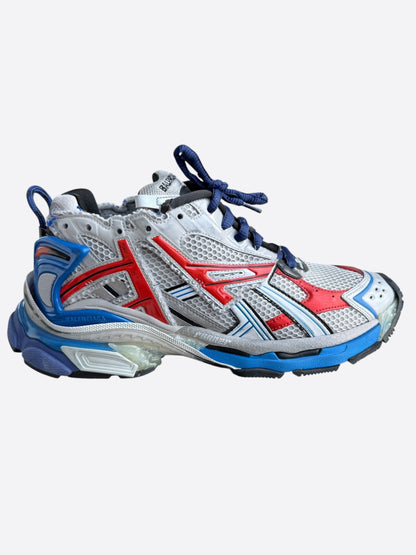 Balenciaga White, Blue & Red Mesh Runner Sneakers