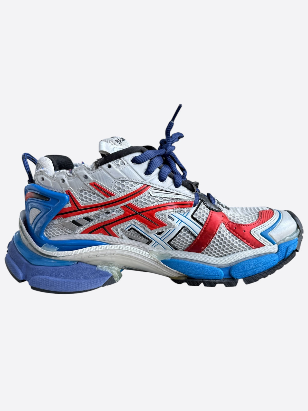 Balenciaga White, Blue & Red Mesh Runner Sneakers