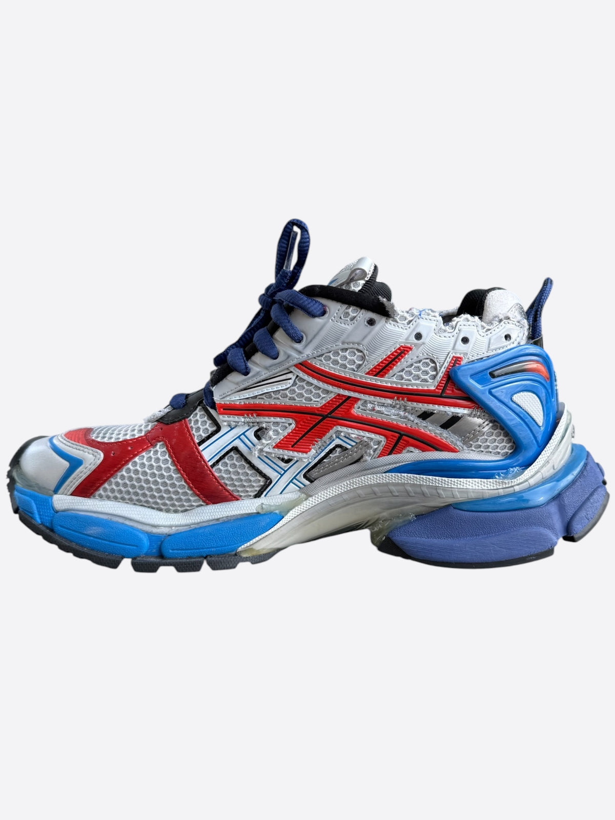 Balenciaga White, Blue & Red Mesh Runner Sneakers