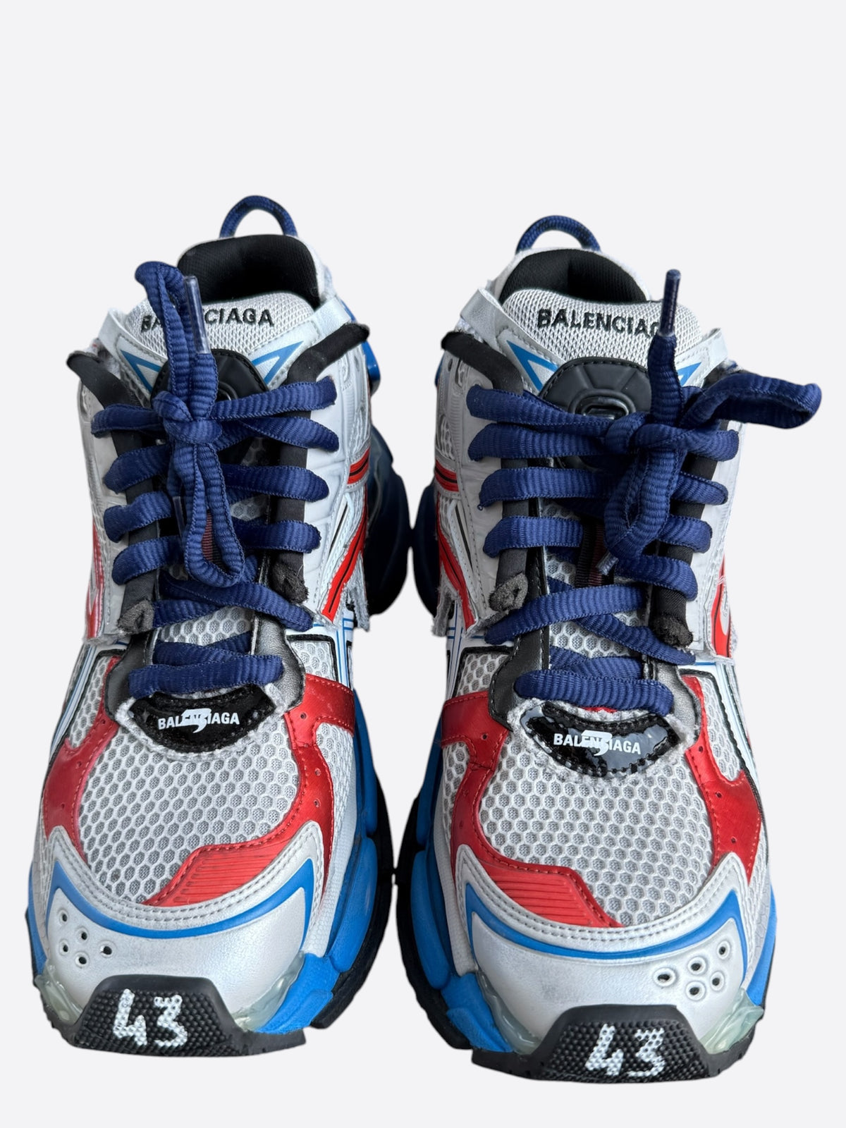 Balenciaga White, Blue & Red Mesh Runner Sneakers