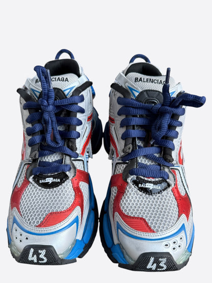 Balenciaga White, Blue & Red Mesh Runner Sneakers