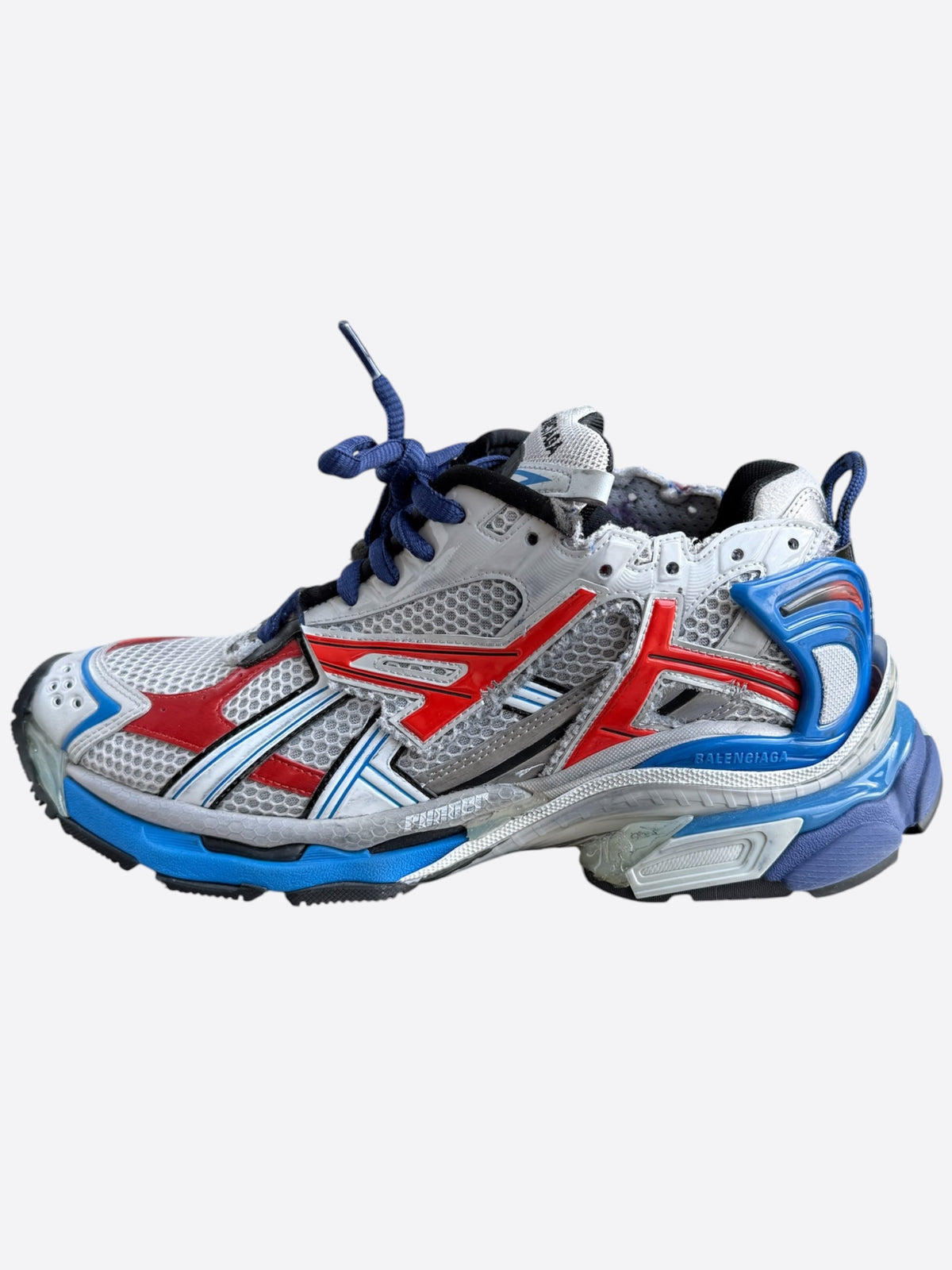 Balenciaga White, Blue & Red Mesh Runner Sneakers