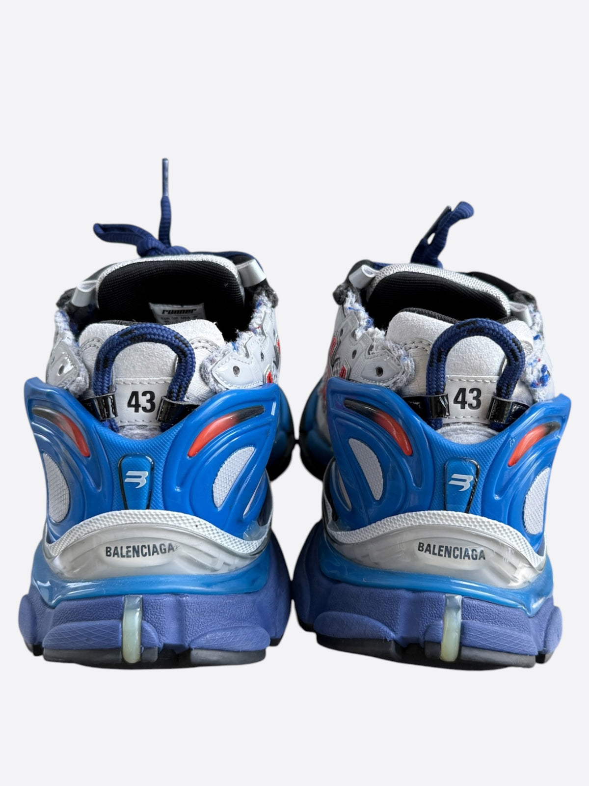 Balenciaga White, Blue & Red Mesh Runner Sneakers