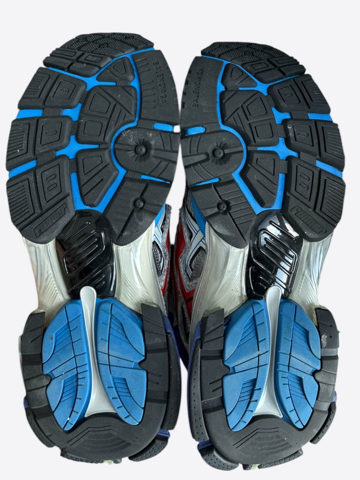Balenciaga White, Blue & Red Mesh Runner Sneakers