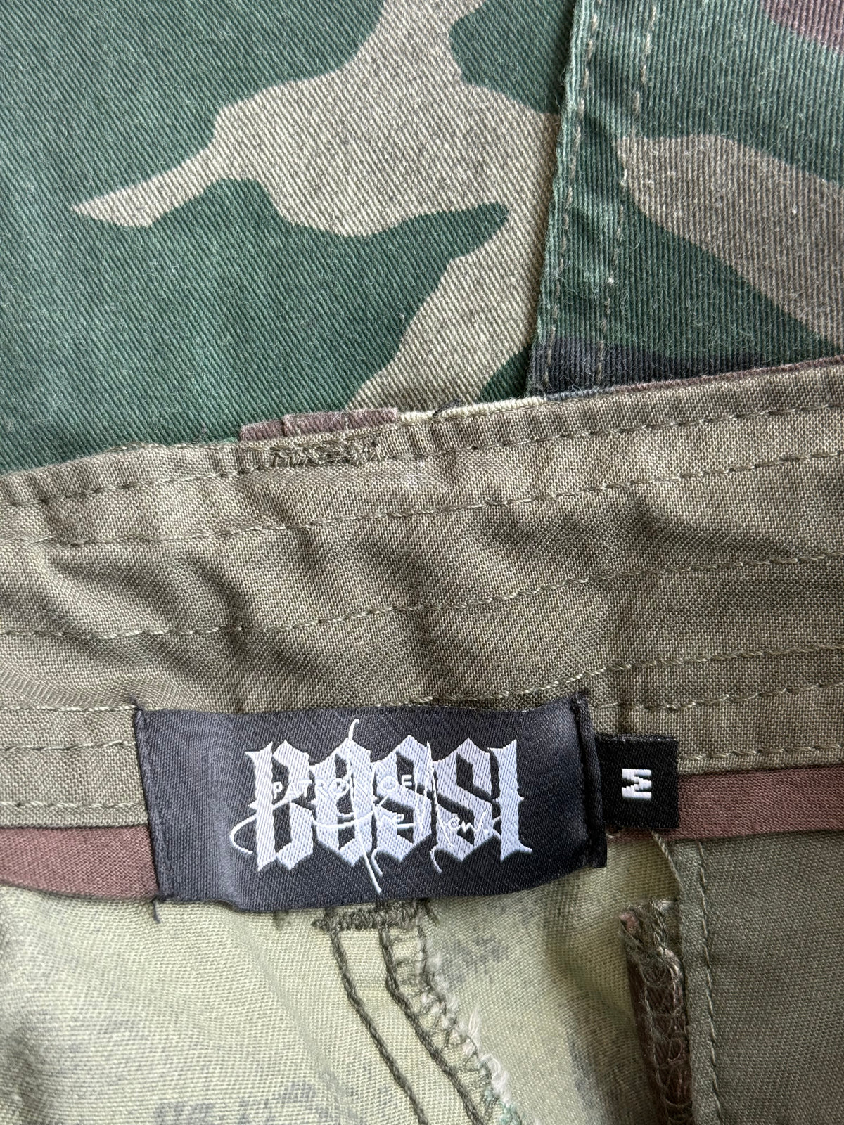 Bossi Green Camouflage Rhinestone Embellished Cargo Shorts