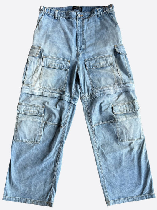 Balenciaga Blue Convertible Denim Cargo Pants