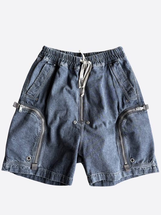 Rick Owens Blue Bauhaus Denim Cargo Shorts