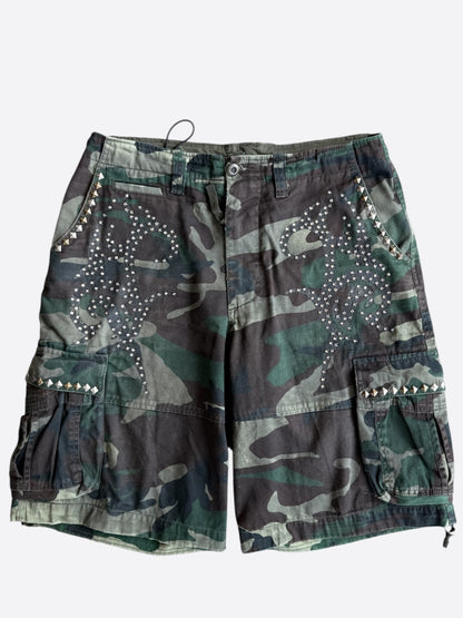 Bossi Green Camouflage Rhinestone Embellished Cargo Shorts