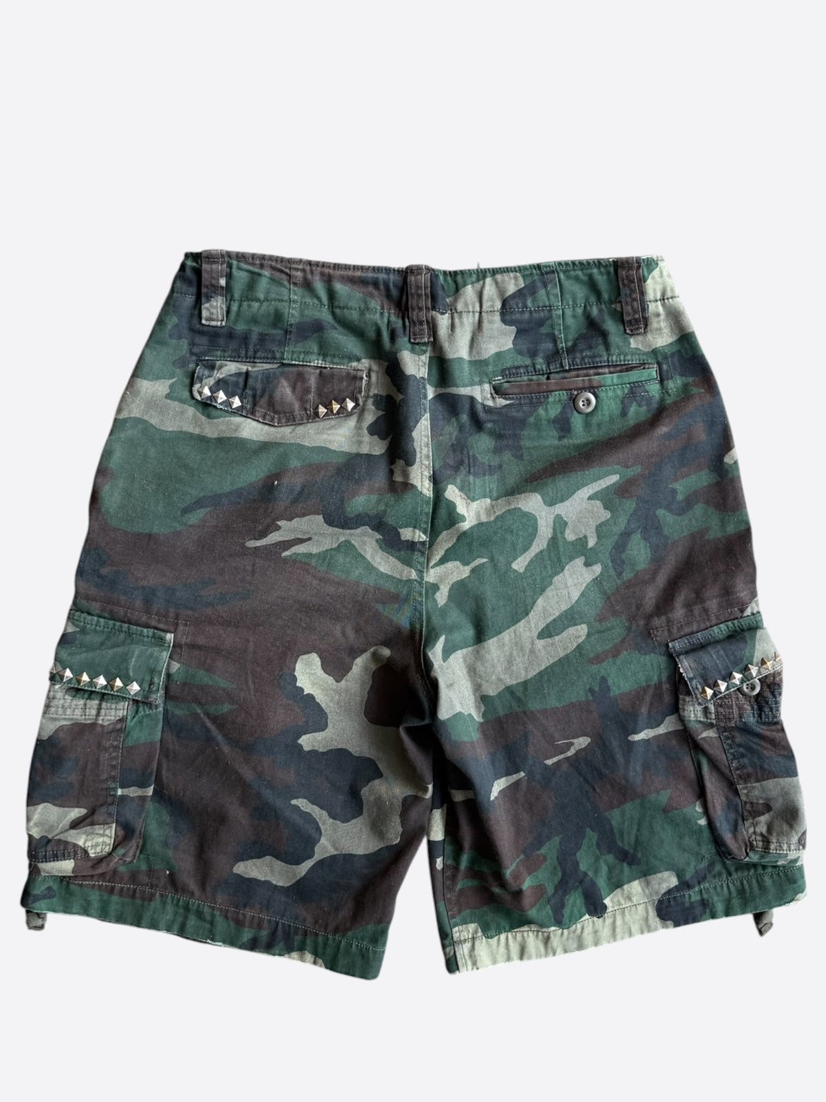 Bossi Green Camouflage Rhinestone Embellished Cargo Shorts