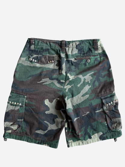 Bossi Green Camouflage Rhinestone Embellished Cargo Shorts