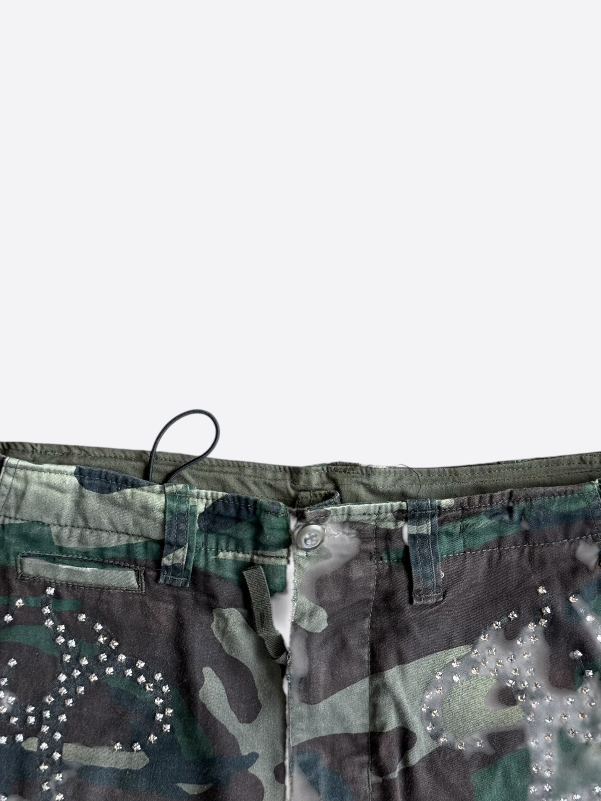 Bossi Green Camouflage Rhinestone Embellished Cargo Shorts