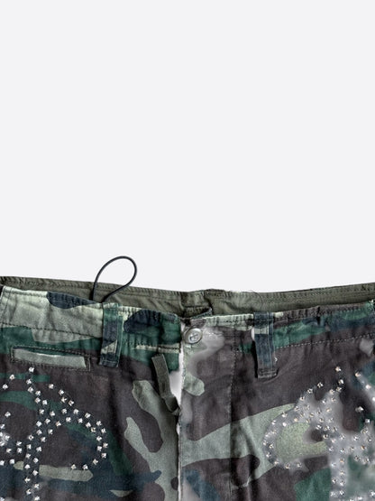 Bossi Green Camouflage Rhinestone Embellished Cargo Shorts