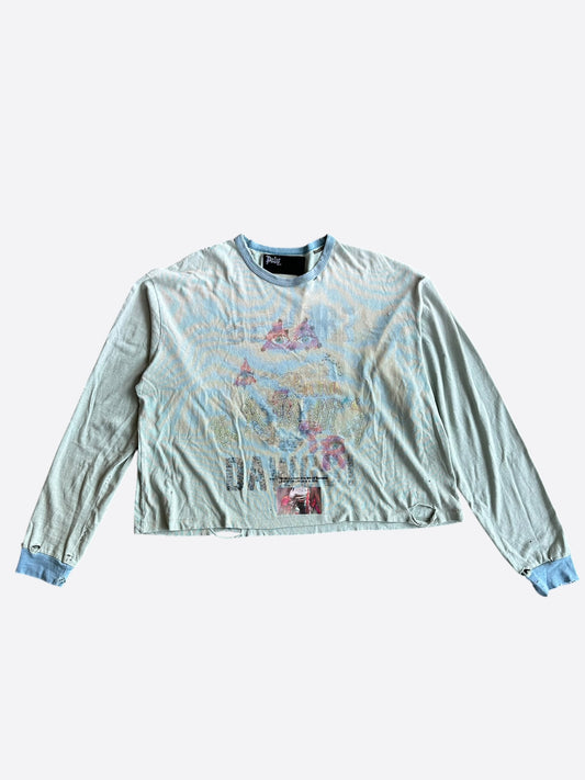 Paly Faded Blue Mstr Me Graphic Distressed Longsleeve T-Shirt