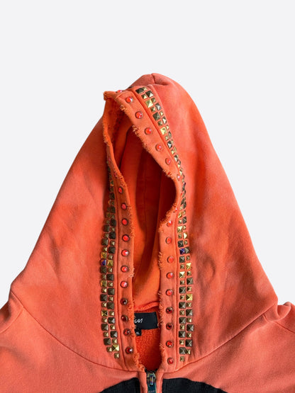 Bossi Orange Rhinestone Miami Heat Graphic Zip Up Hoodie