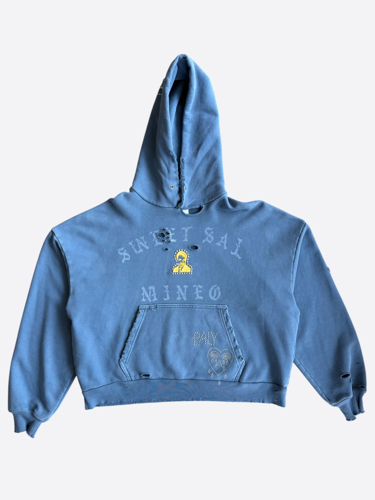 Paly Vintage Blue Sunset Sal Graphic Distressed Hoodie