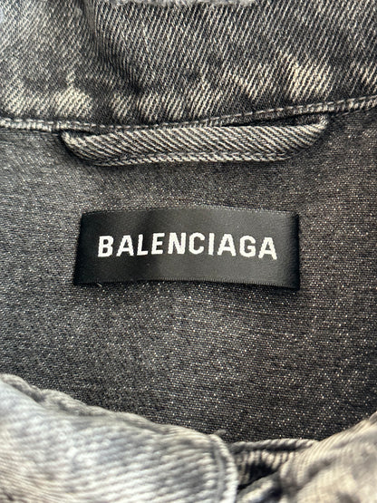 Balenciaga Grey & Red Logo Denim Jacket