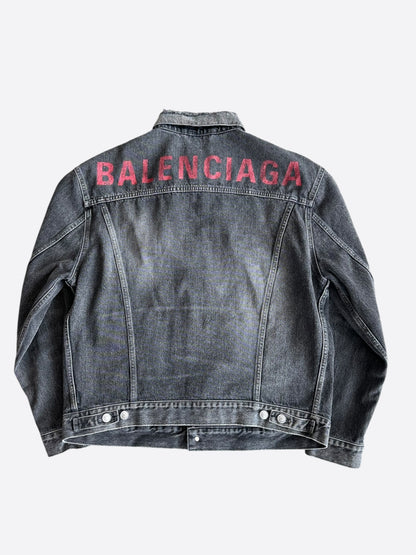 Balenciaga Grey & Red Logo Denim Jacket