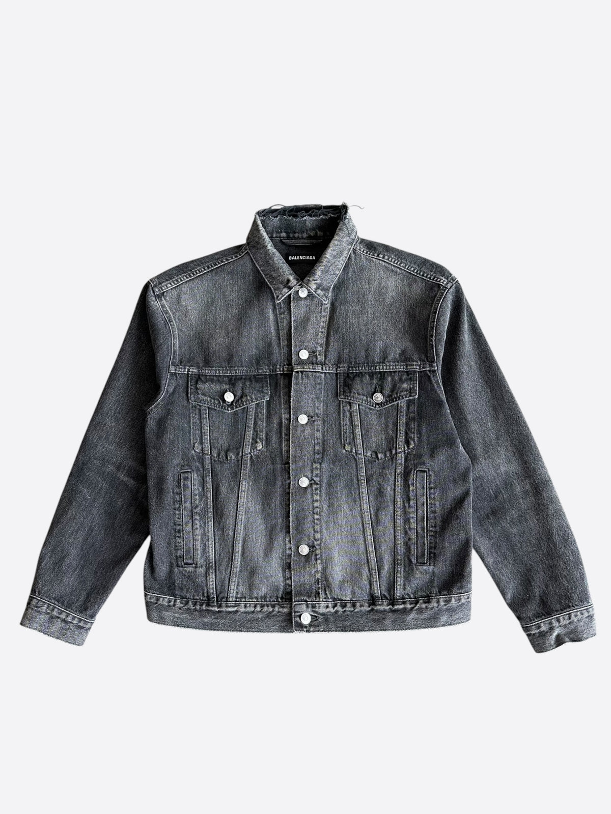Balenciaga Grey & Red Logo Denim Jacket