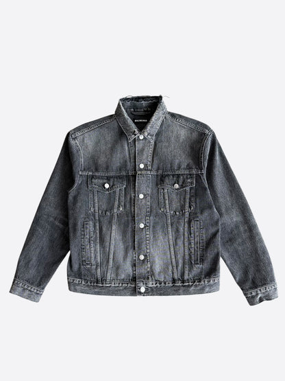 Balenciaga Grey & Red Logo Denim Jacket
