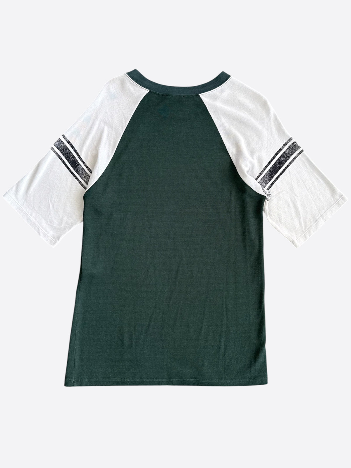 Saint Laurent Green & White Rive Gauche Logo Raglan T-Shirt
