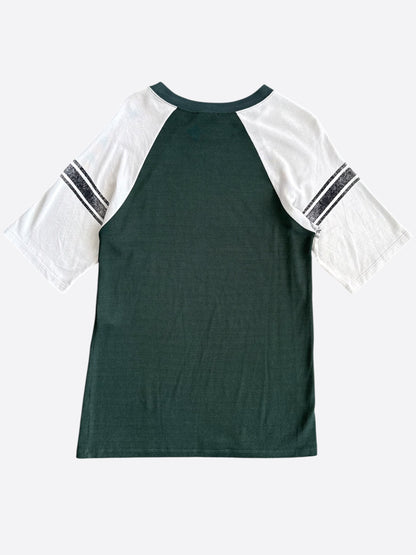 Saint Laurent Green & White Rive Gauche Logo Raglan T-Shirt
