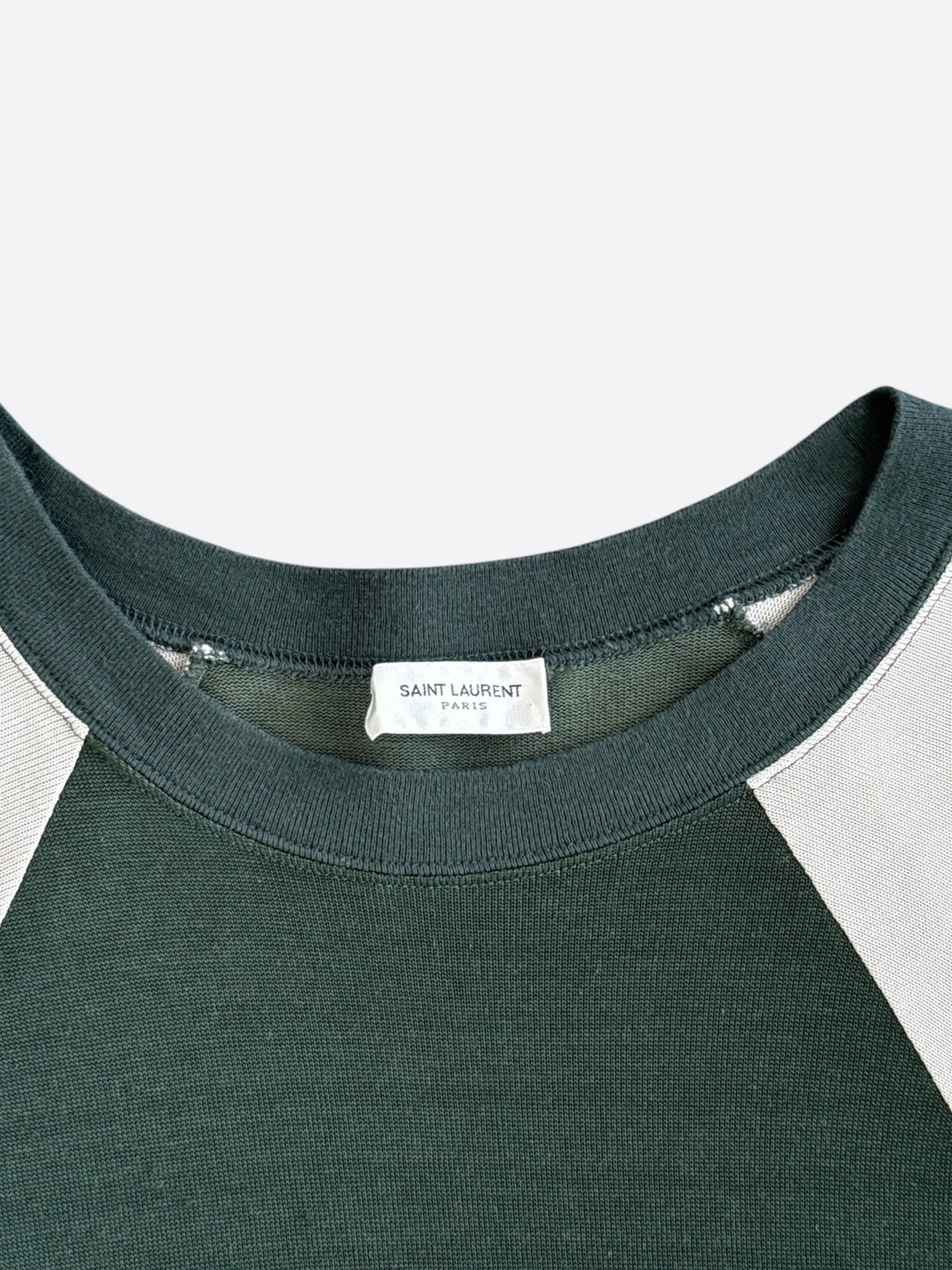 Saint Laurent Green & White Rive Gauche Logo Raglan T-Shirt