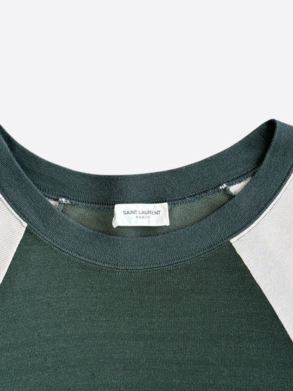 Saint Laurent Green & White Rive Gauche Logo Raglan T-Shirt