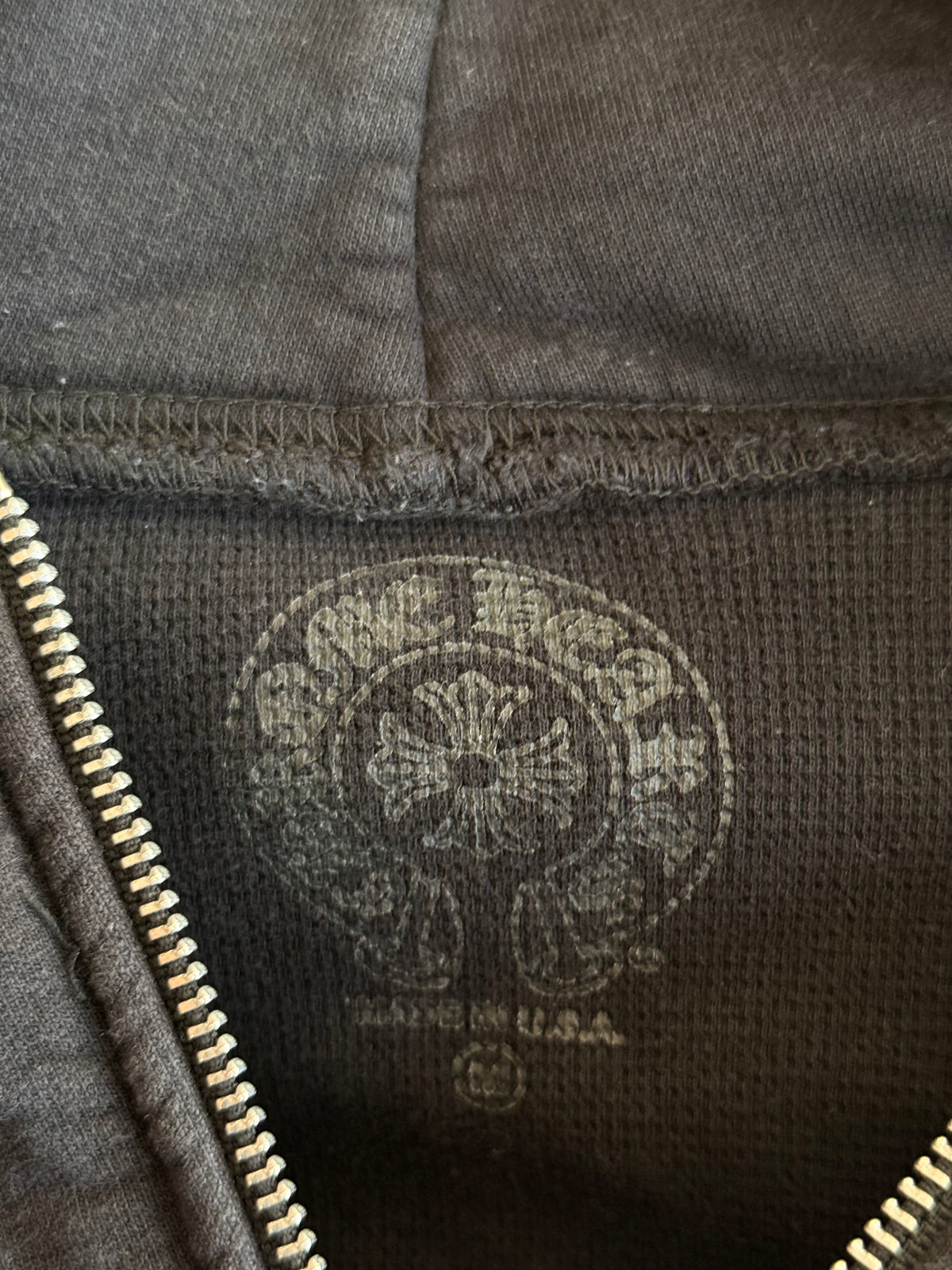 Chrome Hearts Black & White Script Logo Thermal Zip Up Hoodie