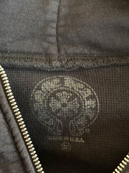 Chrome Hearts Black & White Script Logo Thermal Zip Up Hoodie