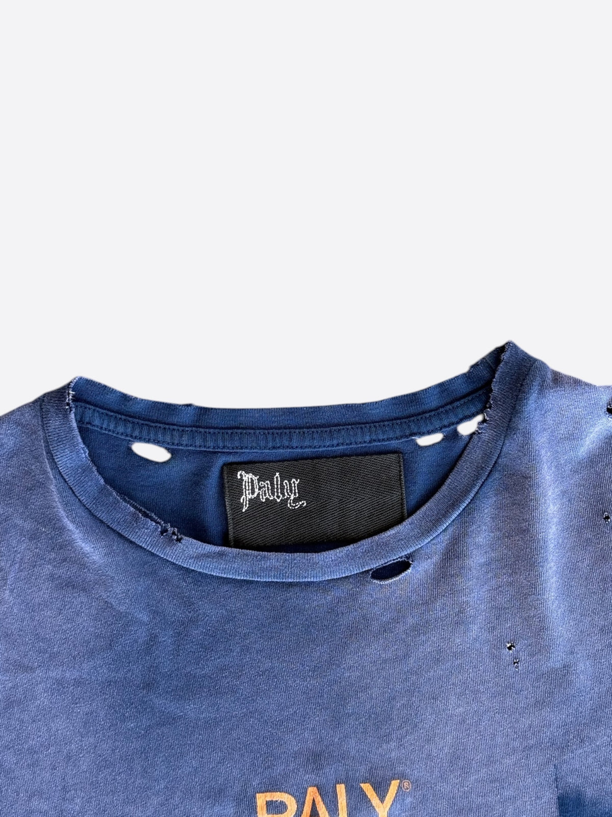 Paly Vintage Faded Blue & Orange Logo Distressed T-Shirt