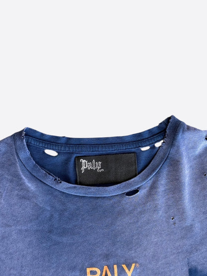 Paly Vintage Faded Blue & Orange Logo Distressed T-Shirt