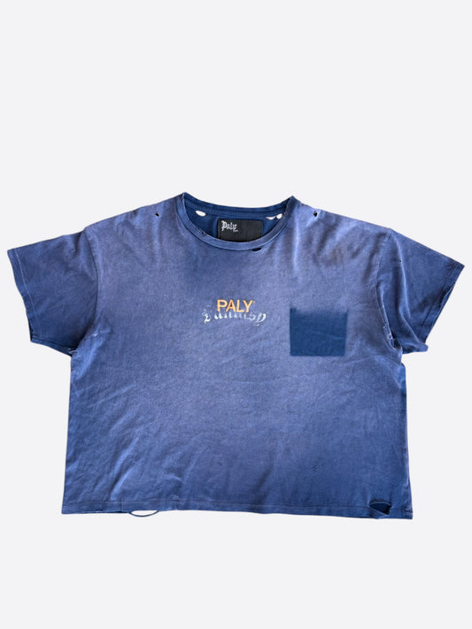 Paly Vintage Faded Blue & Orange Logo Distressed T-Shirt