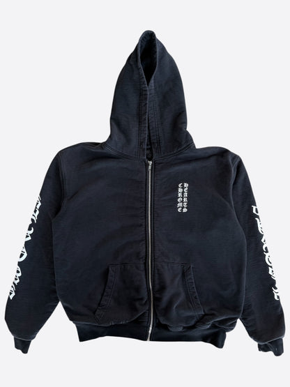 Chrome Hearts Black & White Script Logo Thermal Zip Up Hoodie