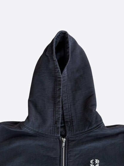 Chrome Hearts Black & White Script Logo Thermal Zip Up Hoodie