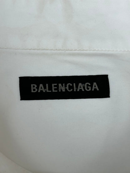 Balenciaga White & Black Hand-Drawn Logo Button Up Shirt