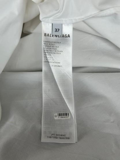Balenciaga White & Black Hand-Drawn Logo Button Up Shirt