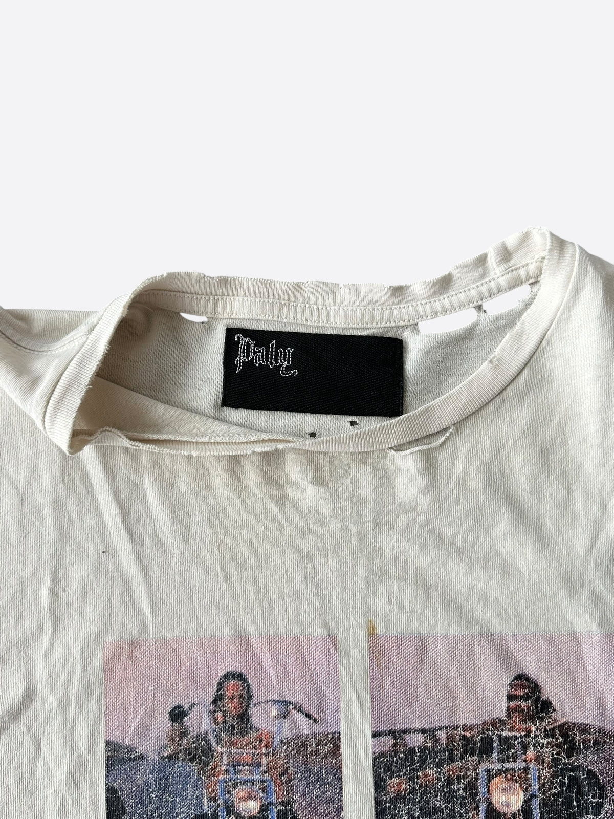 Paly White & Multicolor Bound For Glory Distressed T-Shirt